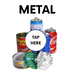 Metal. Links to more info on recycling metal