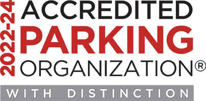 Accredited Parking Organization logo 2022-24 with distinction