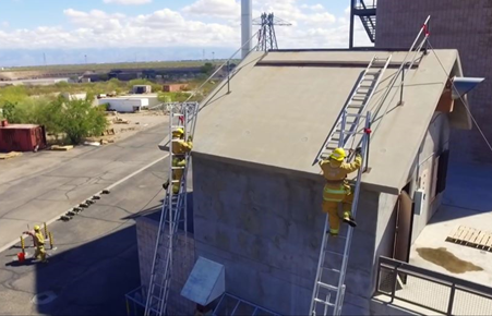 Fire Trainees with Roof Ladder Prop