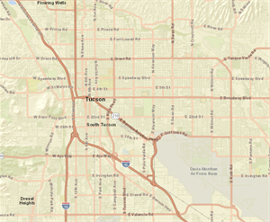 brown map of Tucson showing roads
