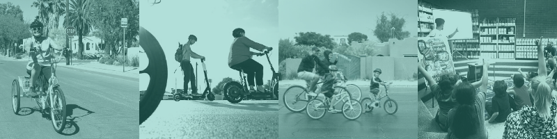 Collage of people riding bikes in Tucson
